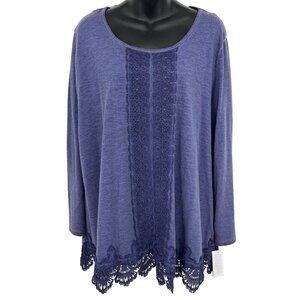 Style & Co Women Plus Size 3X Purple Glaze Crochet Top Blouse Long Sleeve New